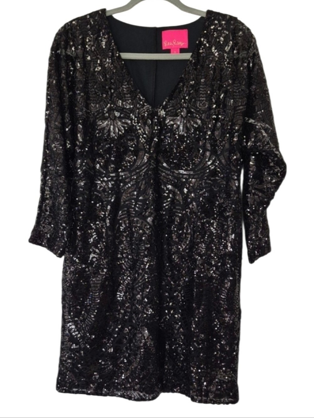 Lilly Pulitzer Size Small Leclair Long Sleeve Dress Onyx Sequin Sea Swirl Mesh